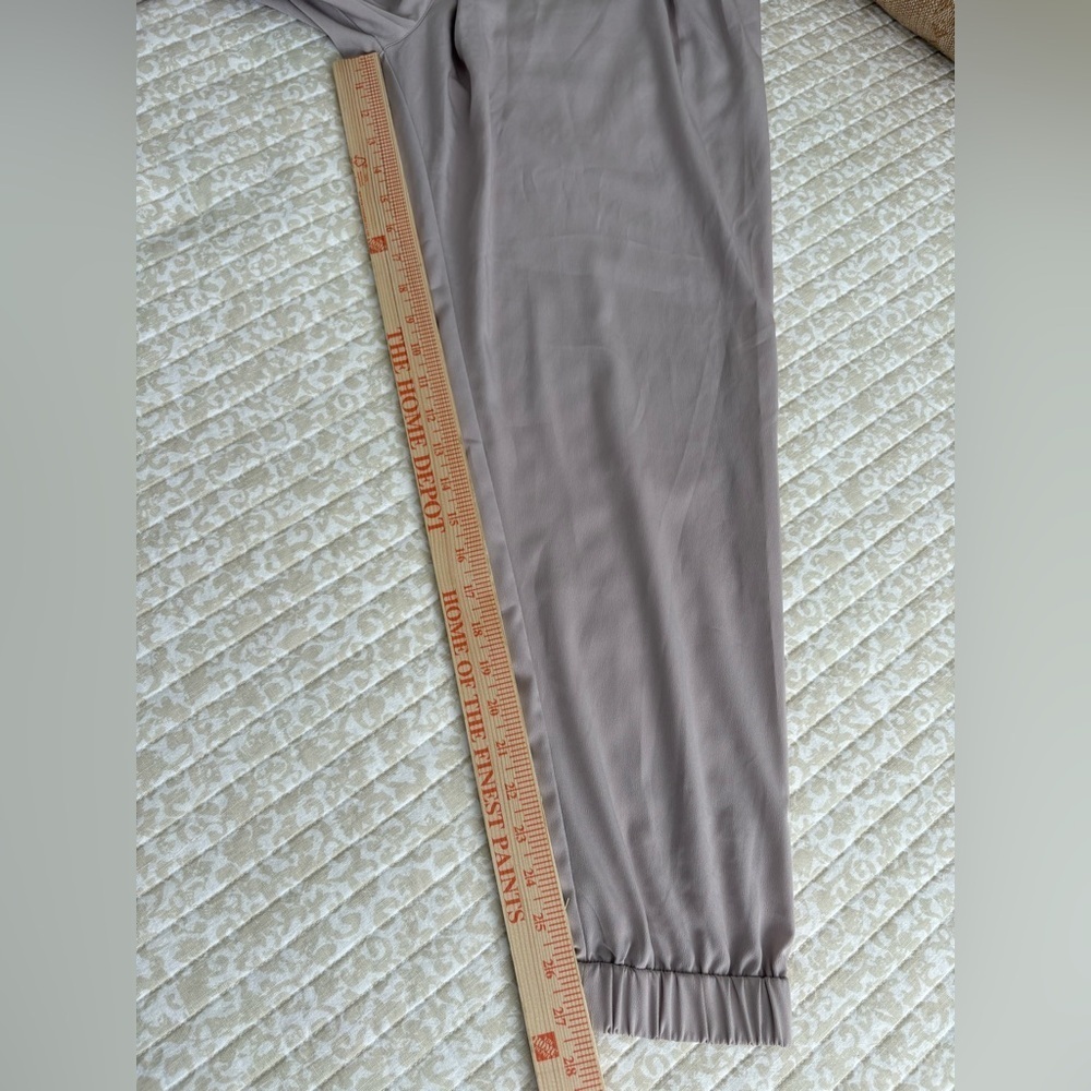 Topshop Silky Formal Joggers | Tulip Pleated Cinched Ankle | Oat Beige | Size 8 - Picture 11 of 15